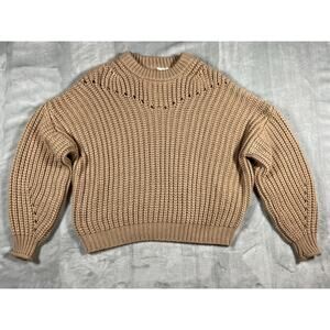 Elodie Oversized Fawn Brown Sz M Ribbed Balloon Sleeve Chunky Sweater Cozy Bulky